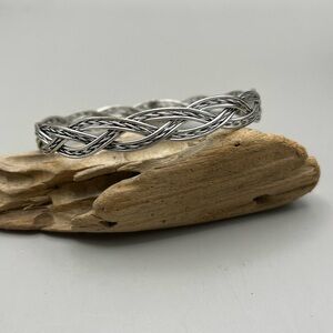 Braided Silver Bangle Bracelet